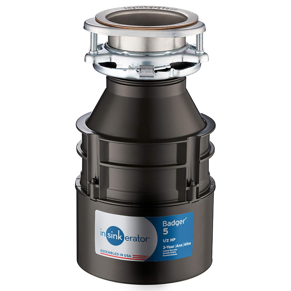 InSinkerator - Badger 5 Lift and Latch Standard Series 1/2 HP Continuous Feed Garbage Disposal Cordless - Black