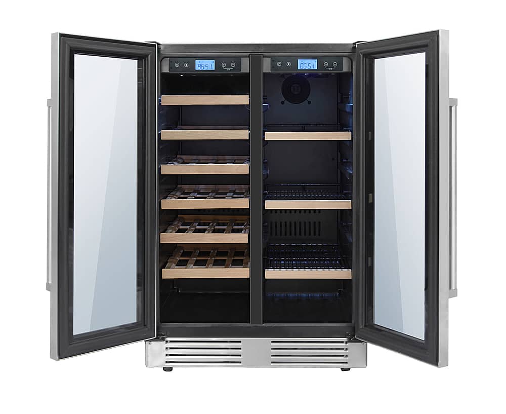 Thor Kitchen - 21 Wine Bottle Capacity and 95 Can Dual Zone French Door Wine and Beverage Center - Stainless Steel
