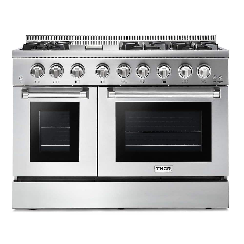 Thor Kitchen - 48 in. Wide 6 Burner Professional 4.6 Cu. Ft. and 2.2 Cu. Ft. Dual Fuel Range Liquid Propane Range - Stainless Steel