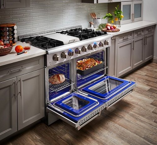 Thor Kitchen - 48 in. Wide 6 Burner Professional 4.6 Cu. Ft. and 2.2 Cu. Ft. Dual Fuel Range Liquid Propane Range - Stainless Steel