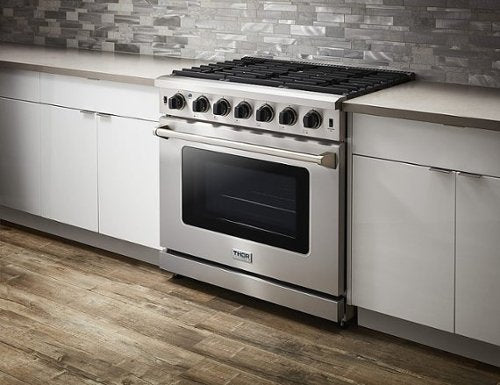 Thor Kitchen - 36 in. Wide 6 Burner 6.0 cu. ft. Freestanding Gas Convection Range with Storage - Stainless Steel