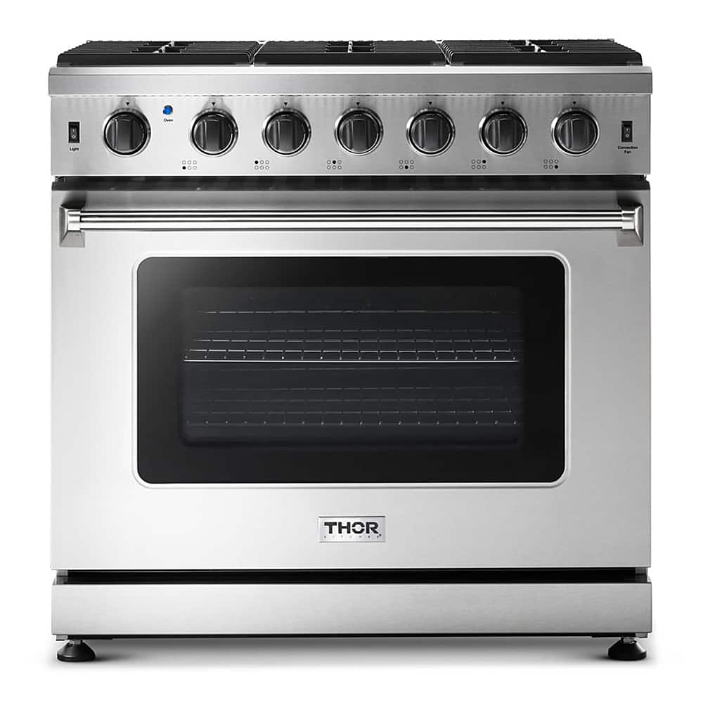 Thor Kitchen - 36 in. Wide 6 Burner 6.0 cu. ft. Freestanding Gas Convection Range with Storage - Stainless Steel
