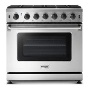 Thor Kitchen - 36 in. Wide 6 Burner 6.0 cu. ft. Freestanding Gas Convection Range with Storage - Stainless Steel