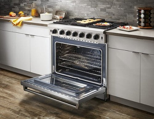 Thor Kitchen - 36 in. Wide 6 Burner 6.0 cu. ft. Freestanding Gas Convection Range with Storage - Stainless Steel