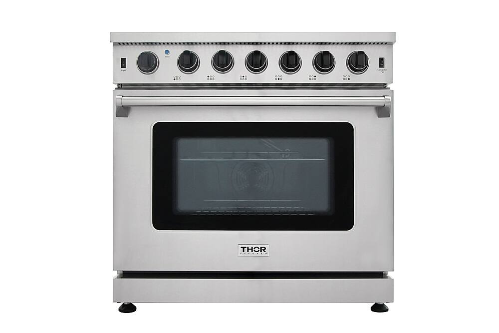 Thor Kitchen - 36 in. Wide 6 Burner 6.0 cu. ft. Freestanding Gas Convection Range with Storage - Stainless Steel