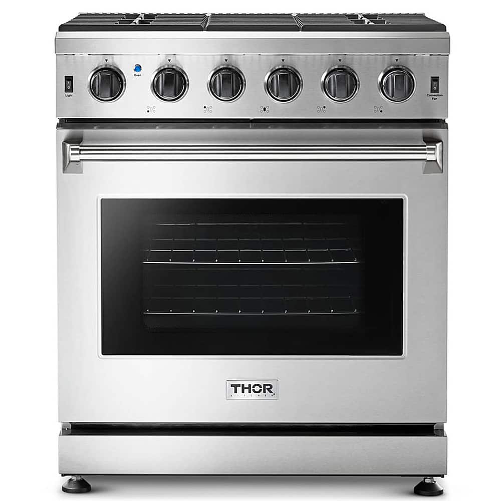 Thor Kitchen - 30 in. Wide 5 Burner 4.55 cu. ft. Freestanding Gas Convection Range with Storage Drawer - Natural Gas - Stainless Steel
