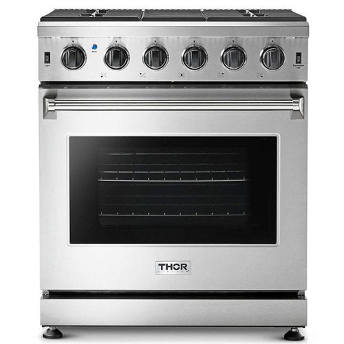 Thor Kitchen - 30 in. Wide 5 Burner 4.55 cu. ft. Freestanding Gas Convection Range with Storage Drawer - Natural Gas - Stainless Steel