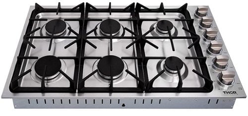 Thor Kitchen - 36 in. Wide 6 Burner Drop-In Gas Cooktop - Stainless Steel