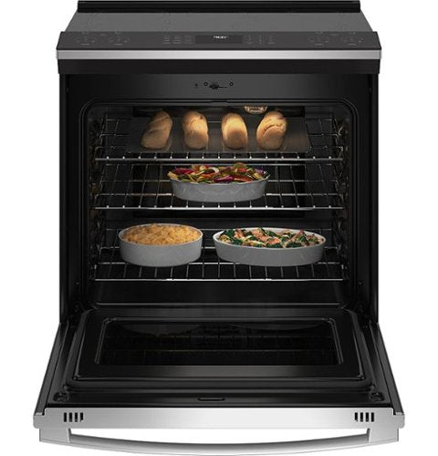 GE Profile - 30 in. Wide 5 Elements 5.3 Cu. Ft. Slide-In Electric Induction True Convection Range with No Preheat Air Fry and Wi-Fi - Stainless Steel