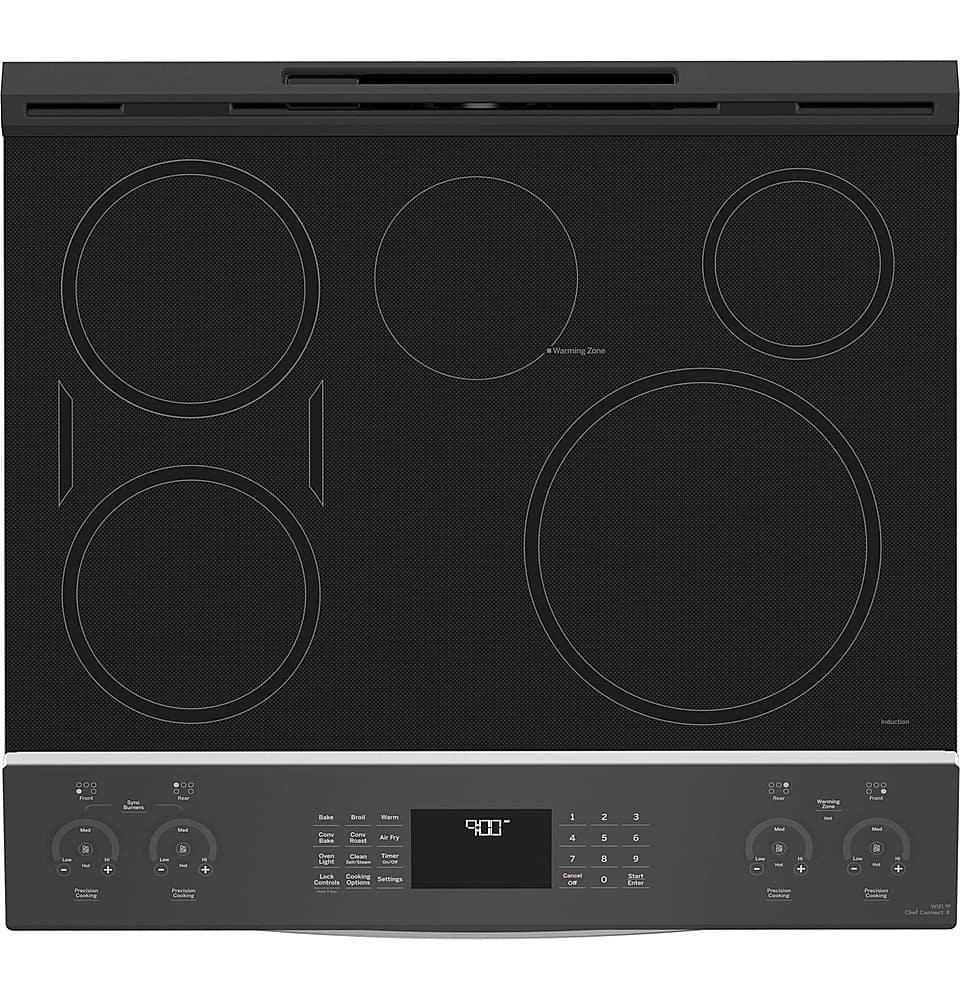 GE Profile - 30 in. Wide 5 Elements 5.3 Cu. Ft. Slide-In Electric Induction True Convection Range with No Preheat Air Fry and Wi-Fi - Stainless Steel