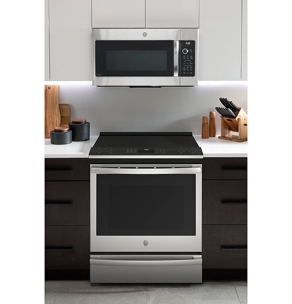 GE Profile - 30 in. Wide 5 Elements 5.3 Cu. Ft. Slide-In Electric Induction True Convection Range with No Preheat Air Fry and Wi-Fi - Stainless Steel