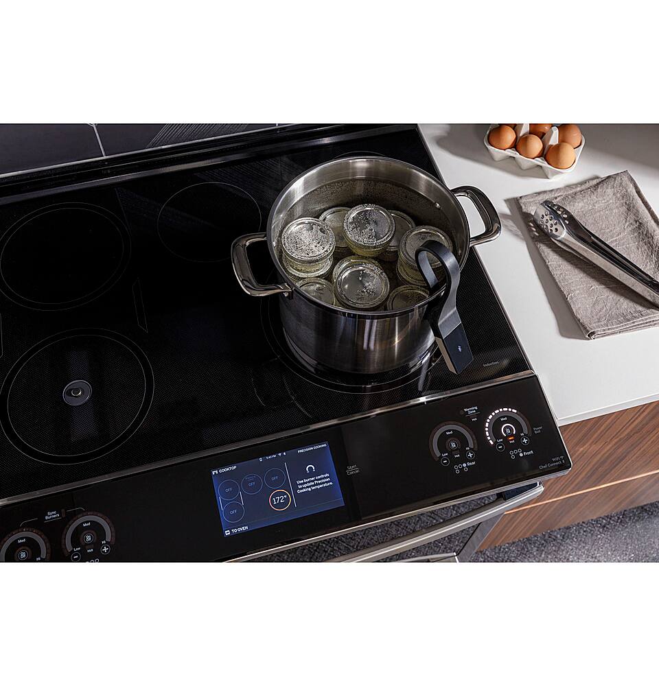 GE Profile - 30 in. Wide 5 Elements 5.3 Cu. Ft. Slide-In Electric Induction True Convection Range with No Preheat Air Fry and Wi-Fi - Stainless Steel