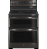 GE Profile - 30 in. Wide 5 Elements 6.6 Cu. Ft. Freestanding Double Oven Electric True Convection Range w/ Air Fry and Wi-Fi - Black Stainless Steel