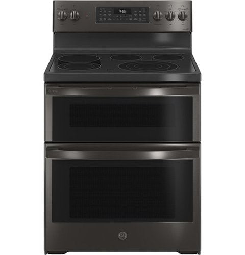 GE Profile - 30 in. Wide 5 Elements 6.6 Cu. Ft. Freestanding Double Oven Electric True Convection Range w/ Air Fry and Wi-Fi - Black Stainless Steel