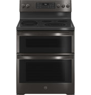 GE Profile - 30 in. Wide 5 Elements 6.6 Cu. Ft. Freestanding Double Oven Electric True Convection Range w/ Air Fry and Wi-Fi - Black Stainless Steel