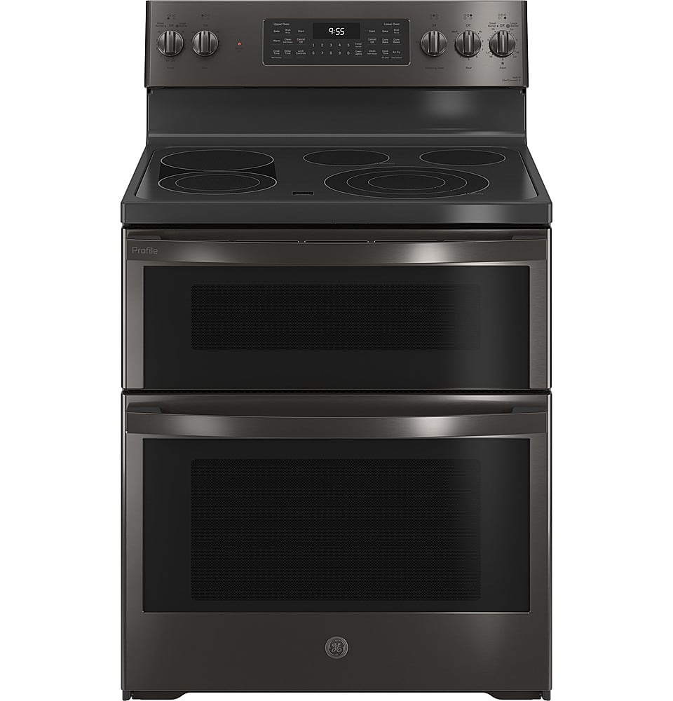 GE Profile - 30 in. Wide 5 Elements 6.6 Cu. Ft. Freestanding Double Oven Electric True Convection Range w/ Air Fry and Wi-Fi - Black Stainless Steel
