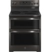GE Profile - 30 in. Wide 5 Elements 6.6 Cu. Ft. Freestanding Double Oven Electric True Convection Range w/ Air Fry and Wi-Fi - Black Stainless Steel