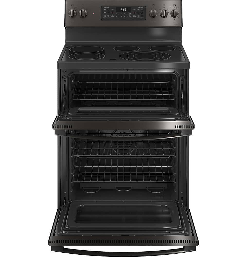 GE Profile - 30 in. Wide 5 Elements 6.6 Cu. Ft. Freestanding Double Oven Electric True Convection Range w/ Air Fry and Wi-Fi - Black Stainless Steel