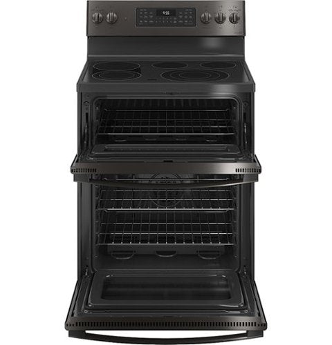GE Profile - 30 in. Wide 5 Elements 6.6 Cu. Ft. Freestanding Double Oven Electric True Convection Range w/ Air Fry and Wi-Fi - Black Stainless Steel