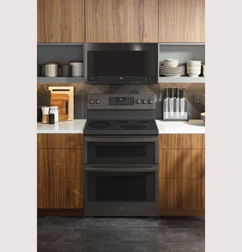 GE Profile - 30 in. Wide 5 Elements 6.6 Cu. Ft. Freestanding Double Oven Electric True Convection Range w/ Air Fry and Wi-Fi - Black Stainless Steel