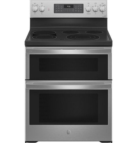 GE Profile - 30" Wide 5 Elements 6.6 Cu. Ft. Freestanding Double Oven Electric True Convection Range w/ No Preheat Air Fry and Wi-Fi - Stainless Steel