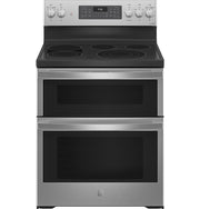 GE Profile - 30" Wide 5 Elements 6.6 Cu. Ft. Freestanding Double Oven Electric True Convection Range w/ No Preheat Air Fry and Wi-Fi - Stainless Steel