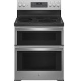 GE Profile - 30" Wide 5 Elements 6.6 Cu. Ft. Freestanding Double Oven Electric True Convection Range w/ No Preheat Air Fry and Wi-Fi - Stainless Steel