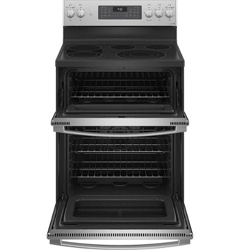 GE Profile - 30" Wide 5 Elements 6.6 Cu. Ft. Freestanding Double Oven Electric True Convection Range w/ No Preheat Air Fry and Wi-Fi - Stainless Steel