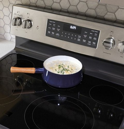 GE Profile - 30" Wide 5 Elements 6.6 Cu. Ft. Freestanding Double Oven Electric True Convection Range w/ No Preheat Air Fry and Wi-Fi - Stainless Steel