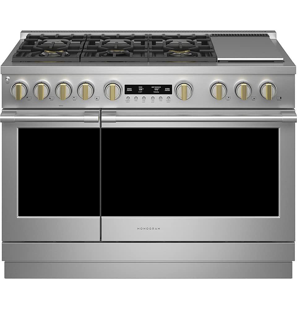 Monogram - 48 in. Wide 7 Burners 8.25 Cu. Ft. Freestanding Double Oven Dual Fuel Convection Smart Range with Self-Clean - Stainless Steel