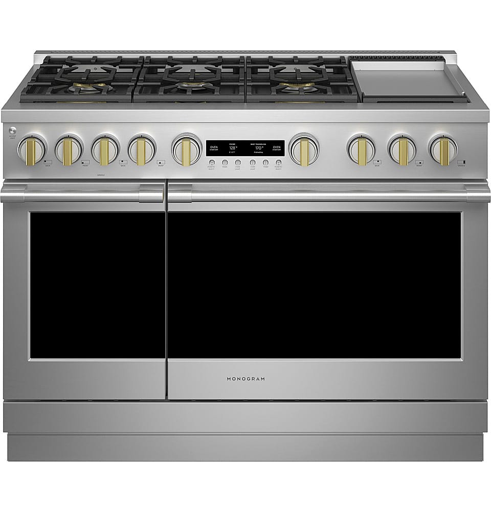 Monogram - 48 in. Wide 7 Burners 8.25 Cu. Ft. Freestanding Double Oven Dual Fuel Convection Smart Range with Self-Clean - Stainless Steel