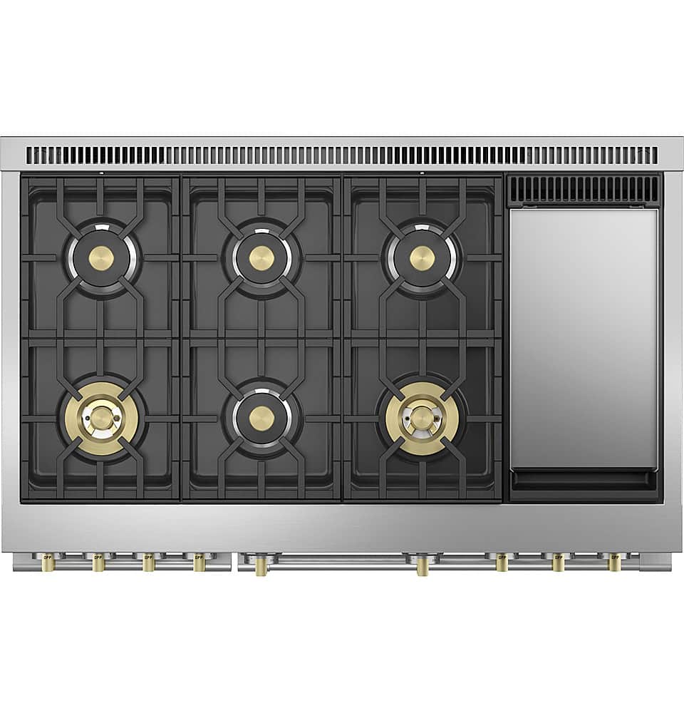 Monogram - 48 in. Wide 7 Burners 8.25 Cu. Ft. Freestanding Double Oven Dual Fuel Convection Smart Range with Self-Clean - Stainless Steel