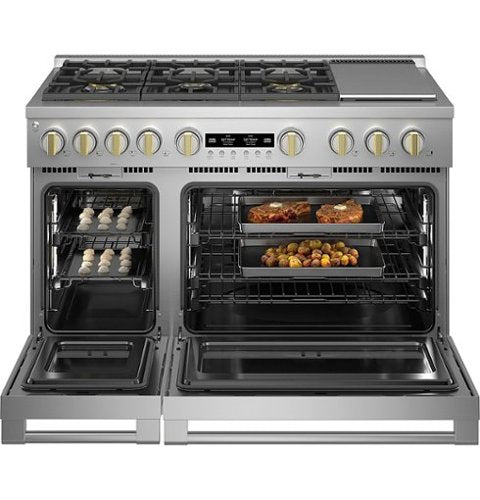 Monogram - 48 in. Wide 7 Burners 8.25 Cu. Ft. Freestanding Double Oven Dual Fuel Convection Smart Range with Self-Clean - Stainless Steel
