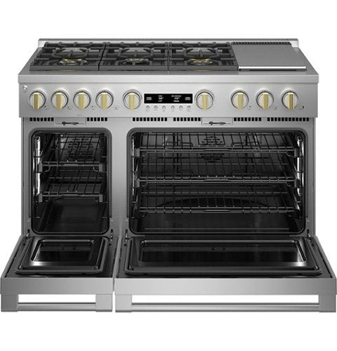 Monogram - 48 in. Wide 7 Burners 8.25 Cu. Ft. Freestanding Double Oven Dual Fuel Convection Smart Range with Self-Clean - Stainless Steel