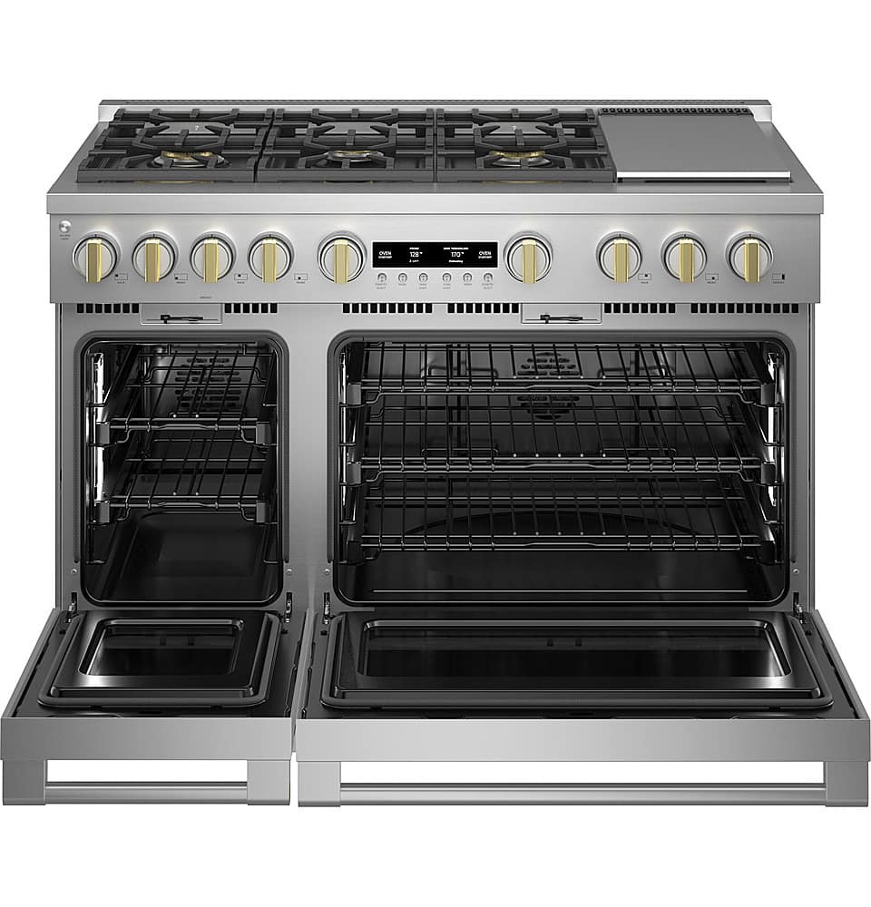 Monogram - 48 in. Wide 7 Burners 8.25 Cu. Ft. Freestanding Double Oven Dual Fuel Convection Smart Range with Self-Clean - Stainless Steel