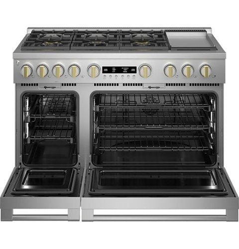 Monogram - 48 in. Wide 7 Burners 8.25 Cu. Ft. Freestanding Double Oven Dual Fuel Convection Smart Range with Self-Clean - Stainless Steel