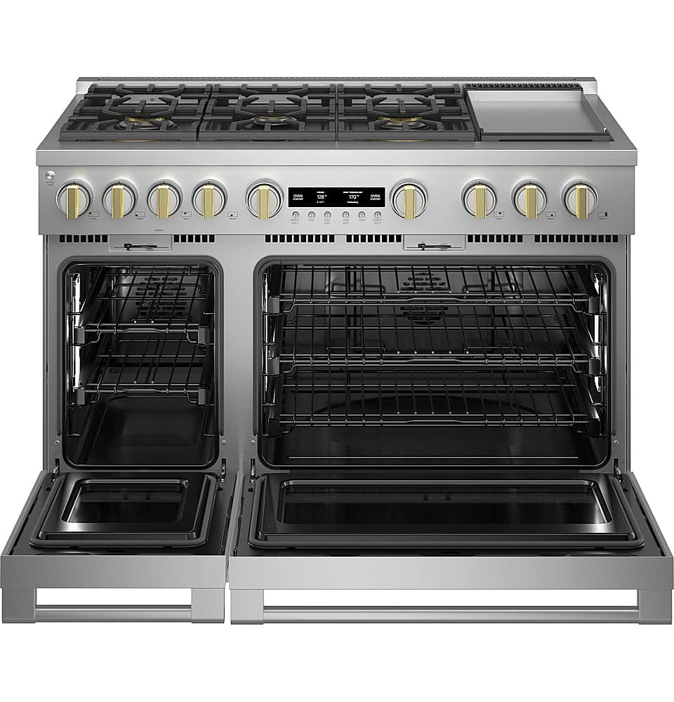 Monogram - 48 in. Wide 7 Burners 8.25 Cu. Ft. Freestanding Double Oven Dual Fuel Convection Smart Range with Self-Clean - Stainless Steel
