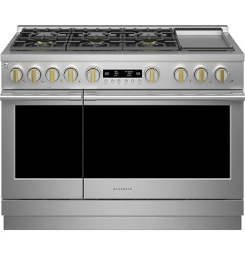 Monogram - 48 in. Wide 6 Burners 8.9 Cu. Ft. Freestanding Double Oven Gas Convection Range with Steam Clean - Stainless Steel