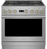 Monogram - 36 in. Wide 6 Burners 5.7 Cu. Ft. Freestanding Dual Fuel Convection Smart Range with Self-Clean - Stainless Steel