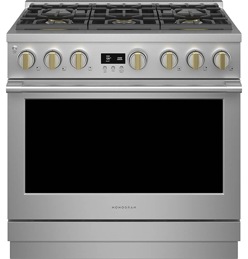 Monogram - 36 in. Wide 6 Burners 5.7 Cu. Ft. Freestanding Dual Fuel Convection Smart Range with Self-Clean - Stainless Steel