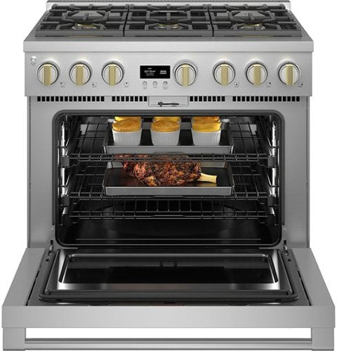 Monogram - 36 in. Wide 6 Burners 5.7 Cu. Ft. Freestanding Dual Fuel Convection Smart Range with Self-Clean - Stainless Steel