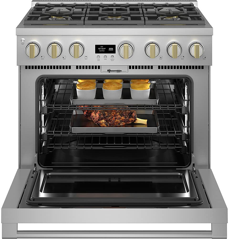 Monogram - 36 in. Wide 6 Burners 5.7 Cu. Ft. Freestanding Dual Fuel Convection Smart Range with Self-Clean - Stainless Steel