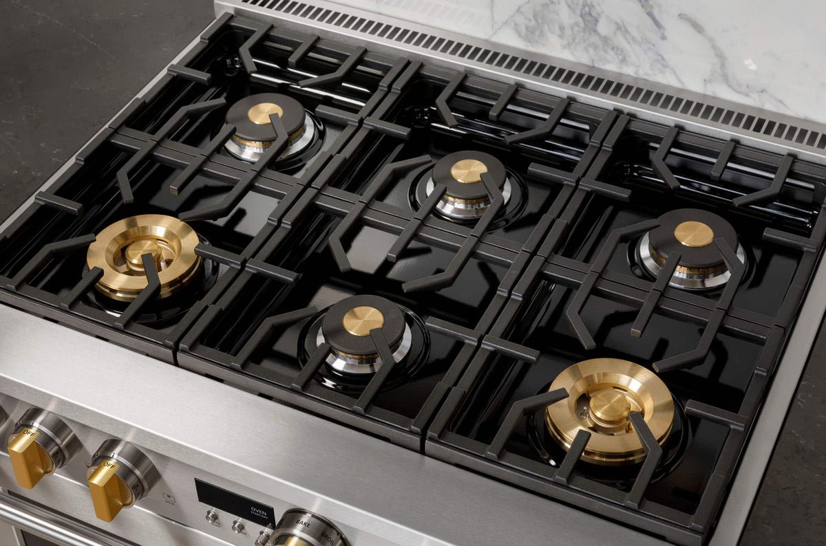 Monogram - 36 in. Wide 6 Burners 5.7 Cu. Ft. Freestanding Dual Fuel Convection Smart Range with Self-Clean - Stainless Steel