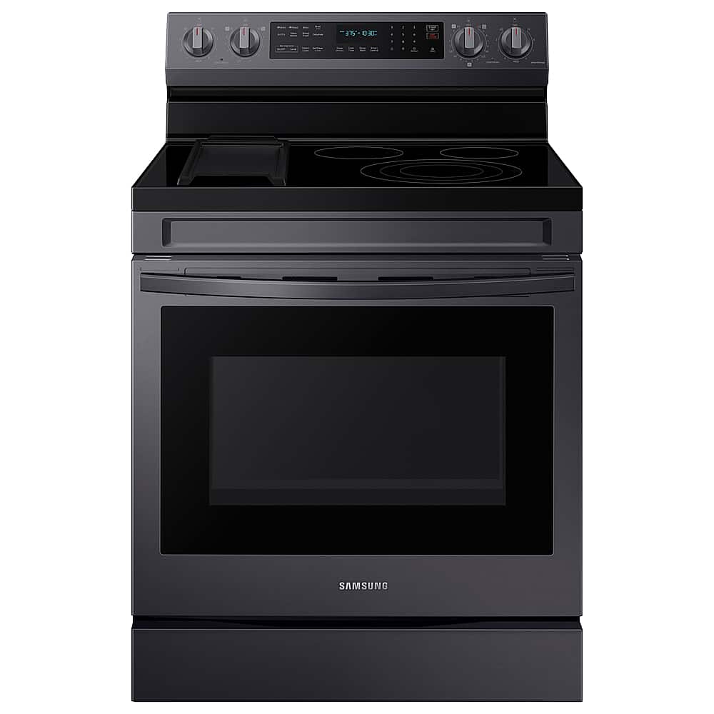 Samsung - 30 in. Wide 5 Elements 6.3 cu. ft. Freestanding Electric Convection+ Range with WiFi, No-Preheat Air Fry and Griddle - Black Stainless Steel
