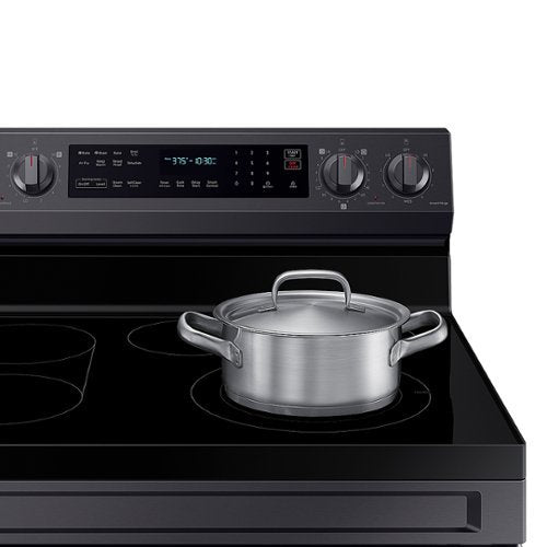 Samsung - 30 in. Wide 5 Elements 6.3 cu. ft. Freestanding Electric Convection+ Range with WiFi, No-Preheat Air Fry and Griddle - Black Stainless Steel