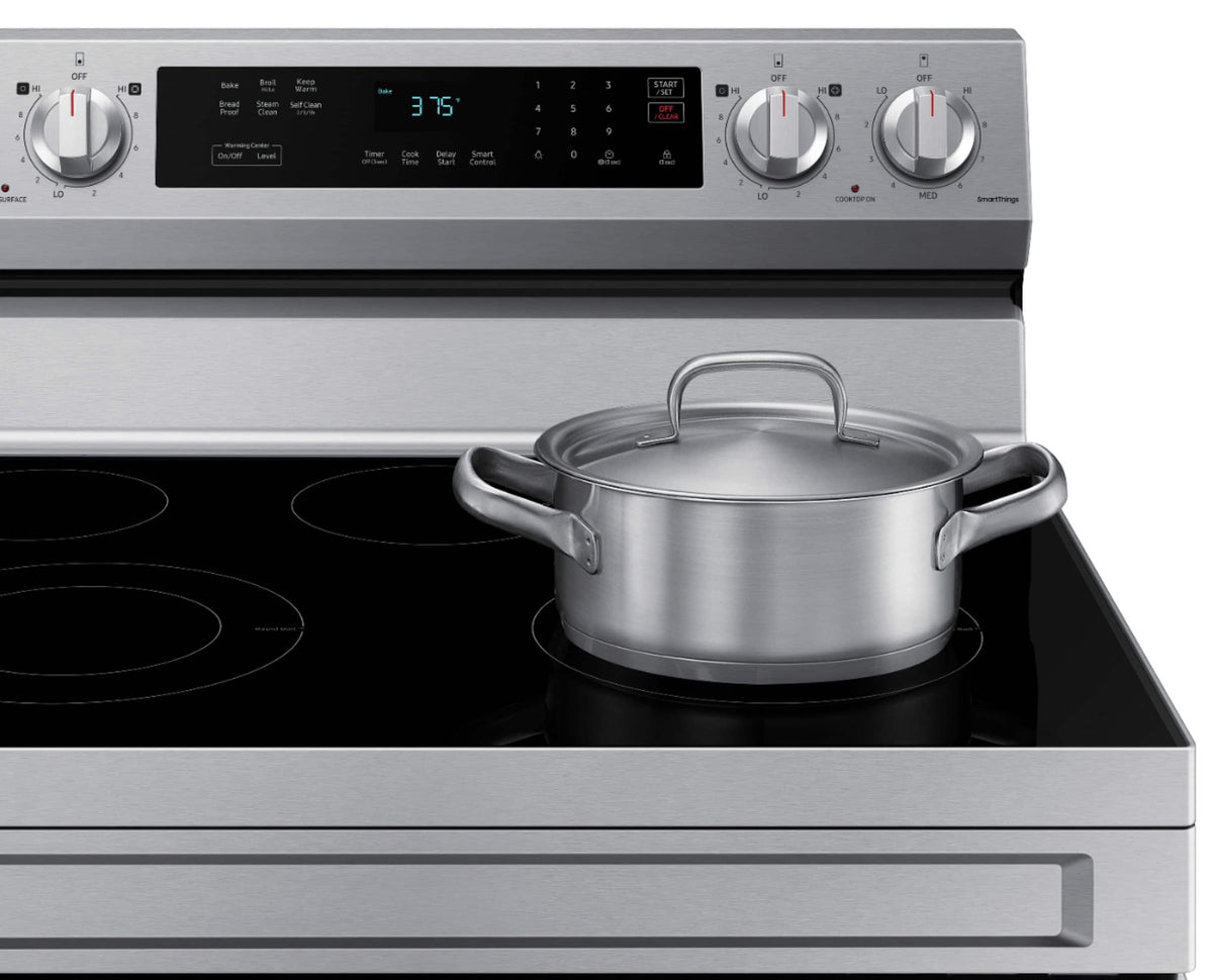 Samsung - 30 in. Wide 5 Elements 6.3 cu. ft. Freestanding Electric Range with Rapid Boil, WiFi & Self Clean - Stainless Steel