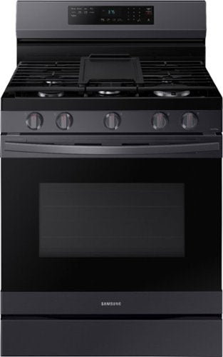 Samsung - 30 in. Wide 5 Burner 6.0 cu. ft. Freestanding Gas Range with No-Preheat Air Fry & Convection - Black Stainless Steel