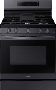 Samsung - 30 in. Wide 5 Burner 6.0 cu. ft. Freestanding Gas Range with No-Preheat Air Fry & Convection - Black Stainless Steel