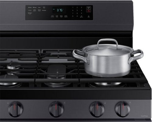Samsung - 30 in. Wide 5 Burner 6.0 cu. ft. Freestanding Gas Range with No-Preheat Air Fry & Convection - Black Stainless Steel