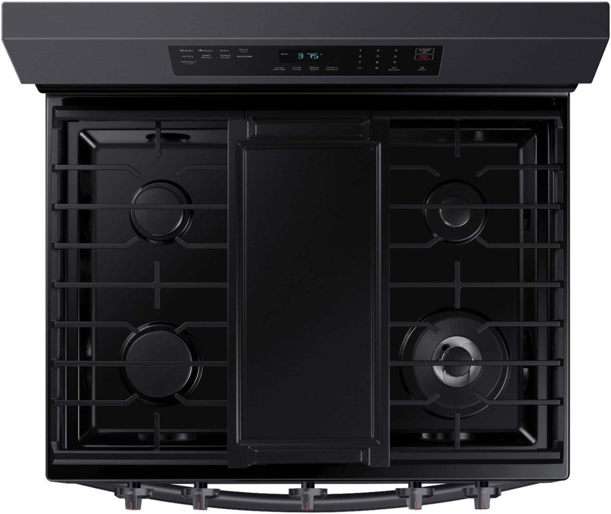 Samsung - 30 in. Wide 5 Burner 6.0 cu. ft. Freestanding Gas Range with No-Preheat Air Fry & Convection - Black Stainless Steel